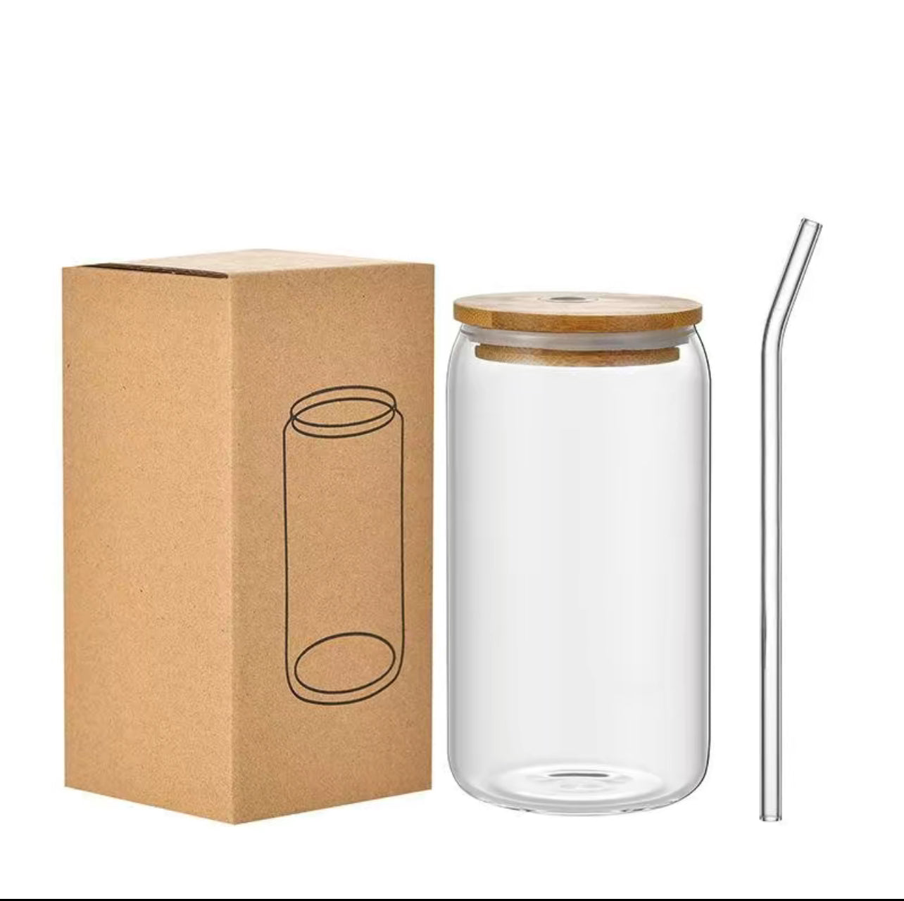 16oz Glass Can Cup with Bamboo Lid & Glass Straw