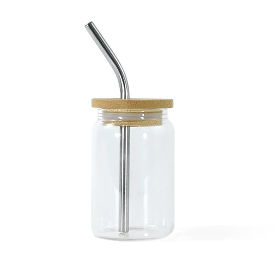 3.5 oz mini glass can cup with lid and straw